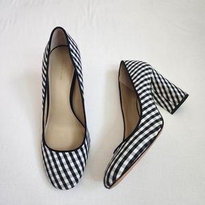 Ann Taylor gingham block heel pumps heels shoes black white round‎ toe 8.5
